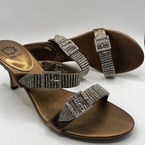 Yellow Box Rhinestone Slide Sandals Pumps Globe Slide Bronze 8.5M